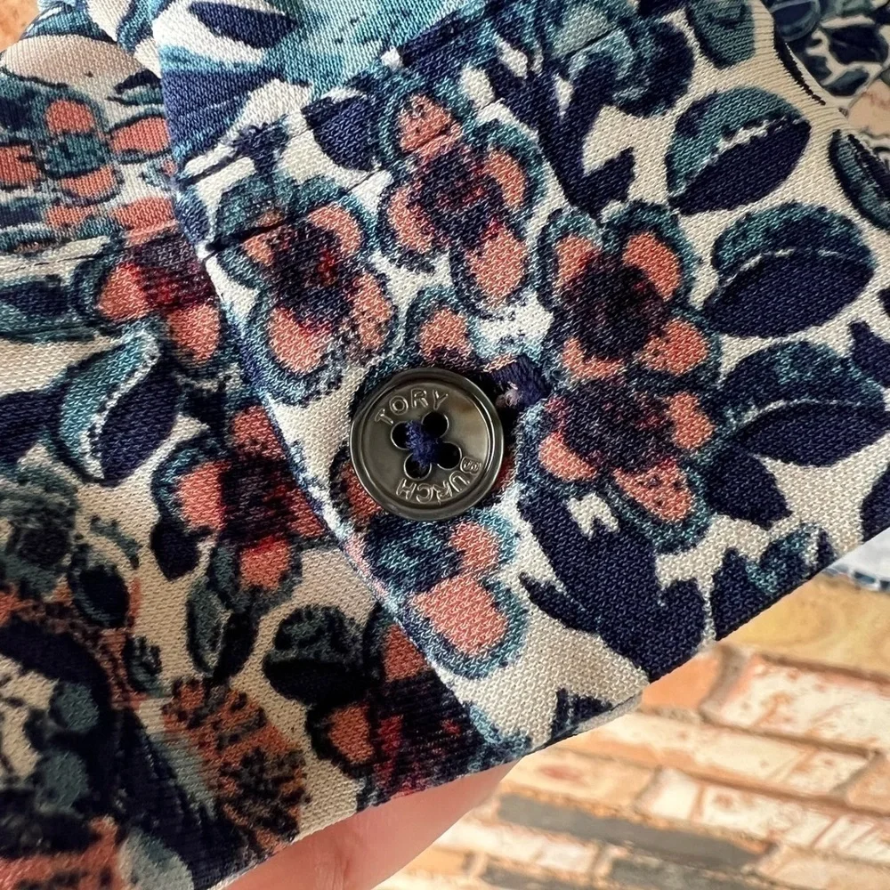 Tory Burch Silk  Floral Butterfly Print V Neck Blouse